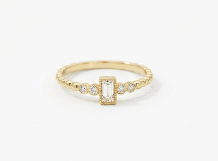 bijuterii aur - Inel Minimalist din Aur Galben 14K – Baghetă Centrală și Bandă Texturată (1.46g)