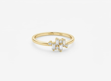 bijuterii aur - Inel Minimalist din Aur Galben 14K – Cluster Asimetric de Cristale (1g)