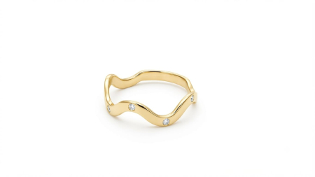 bijuterii aur - Inel Minimalist din Aur Galben 14K cu Design Ondulat și Zirconii Îngropate – 1g