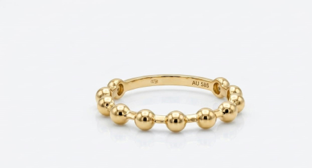 Inele aur 14k - Inel Minimalist din Aur Galben 14K cu Design Perlă lângă Perlă (Beaded Ring)