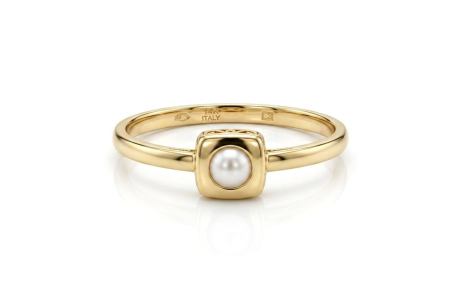 Inele aur 14k - Inel Minimalist din Aur Galben 14K cu Perlă Naturală în Casetă Pătrată