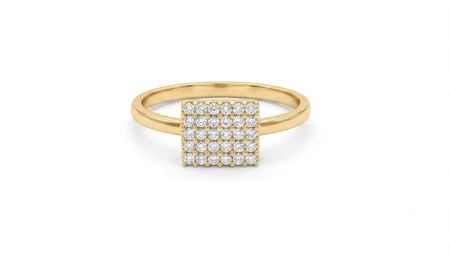 bijuterii aur - Inel Minimalist din Aur Galben 14K cu Plăcuță Pătrată și Pavé dens de Zirconii – 1.33g