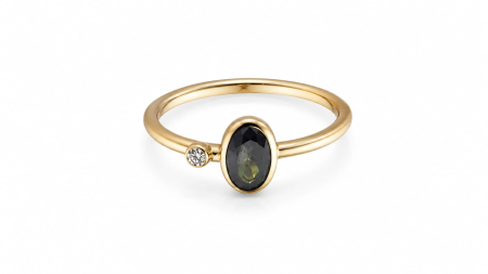 Inele aur 14k - Inel Minimalist din Aur Galben 14K cu Safir Verde Oval