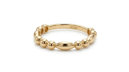 Inele aur 14k - Inel Minimalist din Aur Galben 14K cu Sfere și Element Central Eliptic – Stil Beaded Elegant