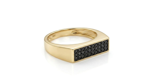 INELE BARBATI - Inel Minimalist din Aur Galben 14K pentru Bărbați cu Pavaj Rectangular de Pietre Negre