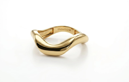 Inele aur 14k - Inel Minimalist din Aur Galben de 14K cu Design Ondulat (Wave Ring)