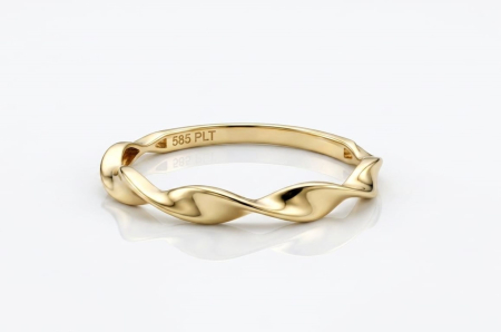 Inele aur 14k - Inel Minimalist din Aur Galben de 14K cu Model Torsionat / Bandă Wave
