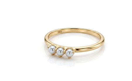 Inele aur 14k - Inel Minimalist din Aur Galben de 14K cu Trei Perle Naturale / de Cultură