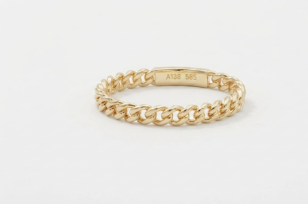Inele aur 14k - Inel Minimalist Tip Lanț Curb din Aur Galben 14K – Stil Urban și Zale Fluide