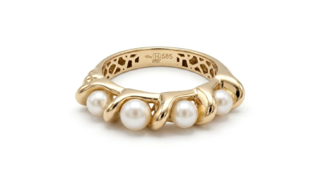 Inele aur 14k - Inel Molten din Aur Galben 14K cu Perle Împletite – Design Organic și Sofisticat