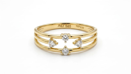 Inele aur 14k - Inel Multi-Band din Aur Galben 14K cu 4 Cristale Zirconia