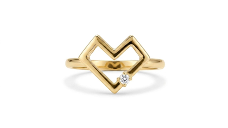 Inele aur 14k - Inel Open Heart Geometric din Aur Galben 14K cu Piatră Strălucitoare – Rafinament Minimalist
