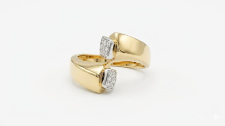 Inele aur 14k - Inel Open Ring Bicolor din Aur 14K cu Design Fluid și Pavé – O Operă de Artă Modernă