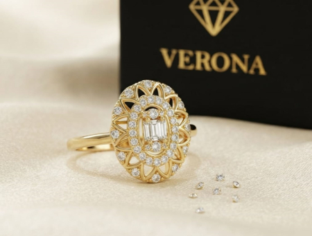 Inel Oval Vintage din Aur Galben 14K cu Diamante Naturale 0.29 CT – Verona Elegance [1]