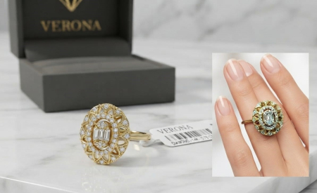 bijuterii diamant - Inel Oval Vintage din Aur Galben 14K cu Diamante Naturale 0.29 CT – Verona Elegance