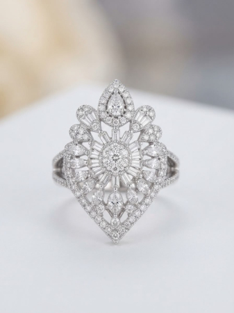 OUTLET - Inel Regal Statement din Argint 925 „Majestic Tiara” cu Mix de Zirconii și Design Arhitectural