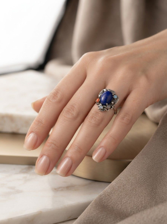 Inel argint 925 - Inel Reglabil din Argint 925 Antique Blue cu Lapis Lazuli, Stil Vintage