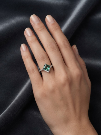 Inel argint 925 - Inel Reglabil din Argint 925 Emerald Geometric cu Zirconiu Verde și Cristale