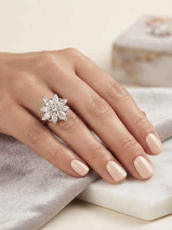 Inel argint 925 - Inel Reglabil din Argint 925 „Flower Burst” cu Zirconiu Marquise (4.20g) – Strălucire Florală Statement