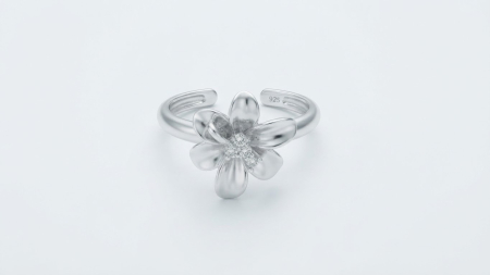 OUTLET - Inel Reglabil din Argint 925 „Hawaiian Blossom” cu Design Floral și Zirconii]