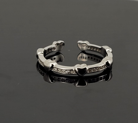Inel argint 925 - Inel Reglabil din Argint 925 – Model Eternity cu Inimi și Inserție Zirconiu