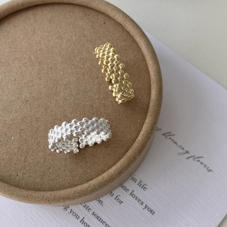 Inel argint 925 - Inel Reglabil din Argint 925 – Model Texturat cu Patru Rânduri de Sfere (Beaded Ring)