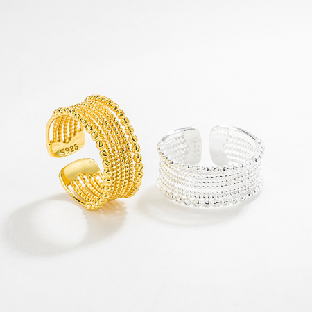 Inel argint 925 - Inel Reglabil din Argint 925 – Model Texturat Lat cu Șapte Rânduri de Sfere (Beaded Ring
