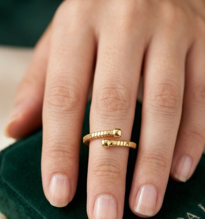 Inel argint 925 - Inel Reglabil din Argint 925 Placat cu Aur Aurora Jewelry – Model Șerpuitor Texturat