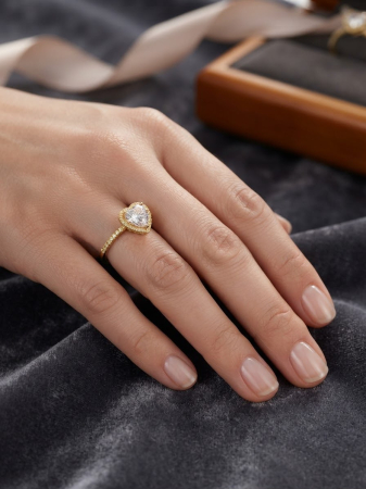 Inel argint 925 - Inel Reglabil din Argint 925 Placat cu Aur Golden Heart Eternity cu Zirconiu