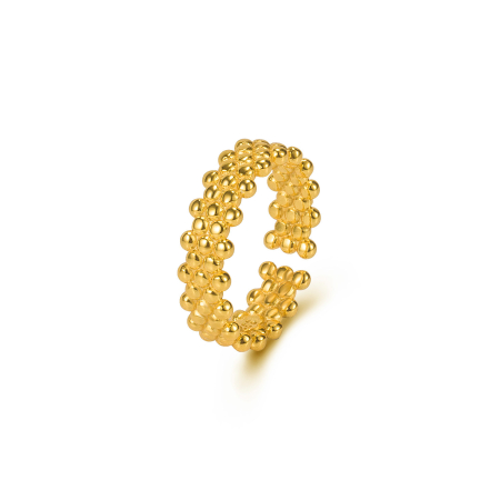 Inel argint 925 - Inel Reglabil din Argint 925 Placat cu Aur – Model Texturat cu Trei Rânduri de Sfere (Beaded Ring)