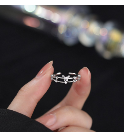 Inel Reglabil din Argint 925 Rodiat – Lucky Clover Crystal Ring [1]