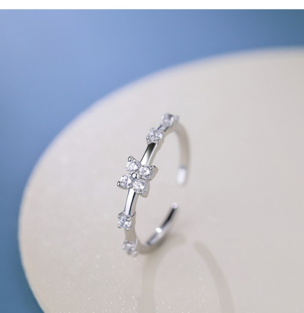 Inel argint 925 - Inel Reglabil din Argint 925 Rodiat – Lucky Clover Crystal Ring
