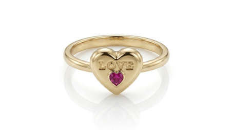 Inele aur 14k - Inel Romantic din Aur 14K cu Inimă „LOVE” și Rubin Central