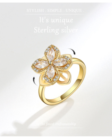 Inel argint 925 - Inel Rotativ Antistres din Argint 925 „Golden Clover” cu Cristale