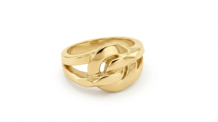 bijuterii aur - Inel Sculptural din Aur Galben 14K cu Design Nod Geometric și Zale Întrețesute – 3.27g