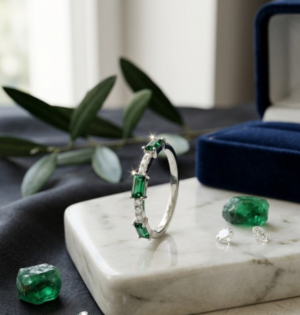 Inel argint 925 - Inel Semi-Eternity din Argint 925 – Colecția Esența Verde Bijuterii Fine