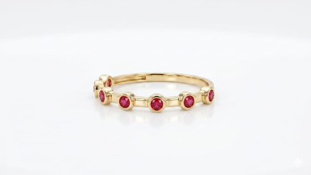Inele aur 14k - Inel Semi-Eternity din Aur Galben 14K cu Cristale Rubin-Zirconia în Montură Bezel