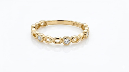 Inele aur 14k - Inel Semi-Eternity din Aur Galben 14K cu Simbolul Infinitului și Zirconia