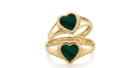 Inele aur 14k - Inel Signet din Aur Galben 14K cu Inimă din Malahit Natural