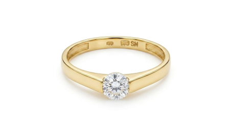 inele de logodna aur 14k - Inel Solitair din Aur 14K cu Design Clasic și Linie Fluidă – Eleganță Atemporală
