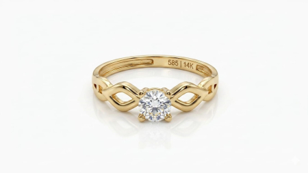 inele de logodna aur 14k - Inel Solitair din Aur 14K cu Linii Geometrice și Decupaje Marquise – Eleganță și Stil Contemporan