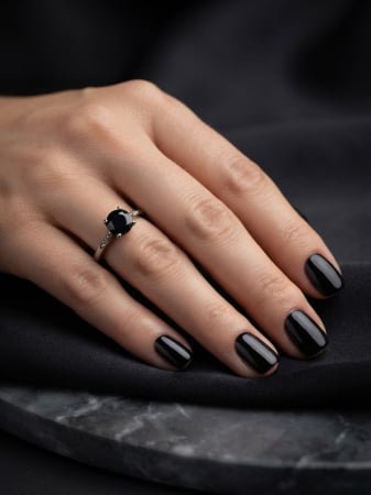 Inel argint 925 - Inel Solitaire din Argint 925 „Dark Elegance” cu Zirconiu Negru Rotund (2.85g) – Rafinament cu Accent Dramatic