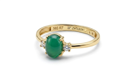 Inele aur 14k - Inel Solitaire din Aur Galben 14K cu Agat Verde Cabochon – Made in Romania