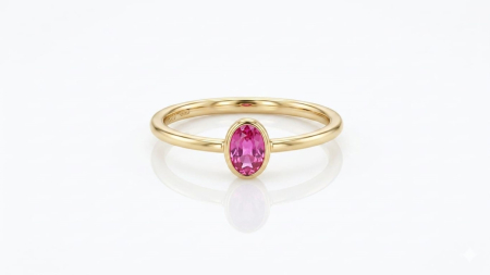 Inele aur 14k - Inel Solitaire din Aur Galben 14K cu Roz Oval
