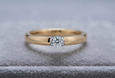 inele cu diamant - Inel Solitaire din Aur Galben și Alb de 14K cu Diamant – Minimalist și Modern