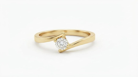 Inele aur 14k - Inel Solitar Bypass din Aur Galben 14K cu Zirconiu Rotund