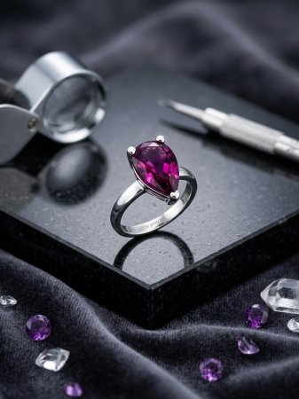 Inel argint 925 - Inel Solitar din Argint 925 Fine Jewelry – Piatră Picătură Roz-Rhodonit