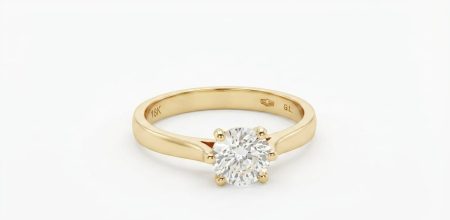 inele de logodna aur 14k - Inel Solitar din Aur Galben 14K cu Zirconiu Rotund (1.22g)