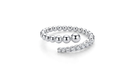 Inele aur 14k - Inel Spiralat din Aur Alb 14K cu Sfere și Zirconiu – Design Modern Reglabil