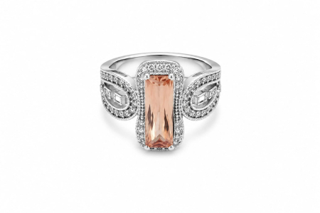 Bijuterii argint 925 - Inel Statement Argint 925 "Royal Morganite" – Design Vintage cu Halou de Cristale